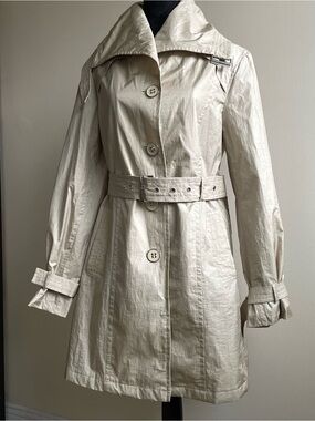 Marcona Shimmer Trench Coat Belted Lightweight Jacket Champagne Beige M